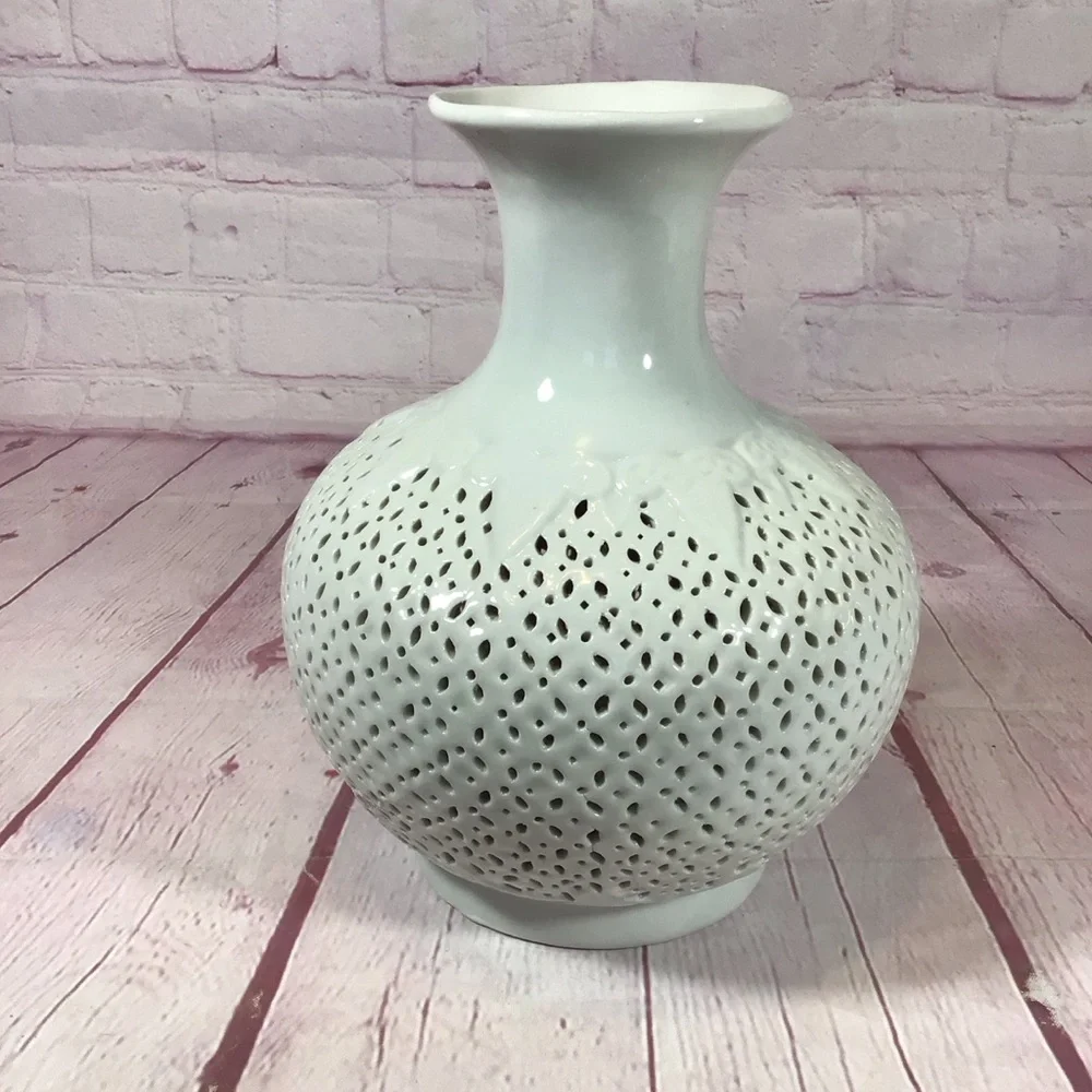 Vintage Blanc De Chine Reticulated White Porcelain Vase